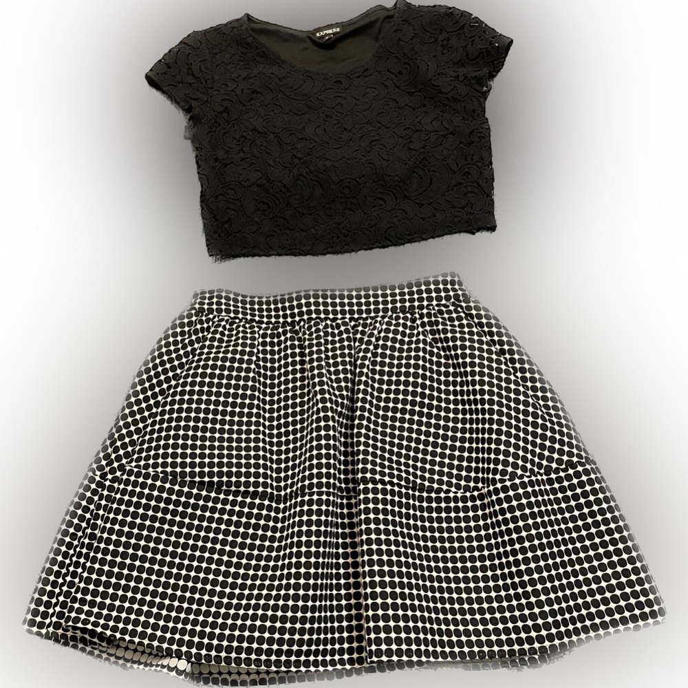Express Skirt and lace detail shirt. (crop top set)